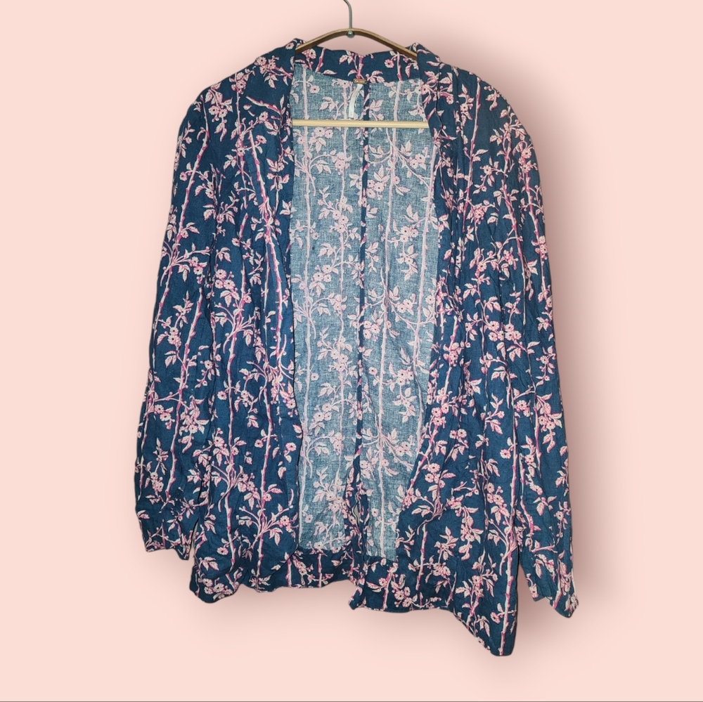 Free People Poolside Oversized Linen Blend Blazer Jacket Pacific Ocean Blue S